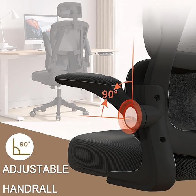 Ergonomic Office Chair Computer Desk Chairs with Flip-up Armrests and Lumbar Support, High Back Mesh Gaming Chairs Rolling Work Swivel Task Chairs with Adjustable Headrest