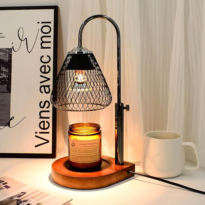 Candle Warmer Lamp with Timer Dimmable, New Adjustable Height Black Metal Wrought Iron Wax Melt Warmer Lamps for Scented Jar Candles, Gifts for Women Mom, Home Decor Table Lights