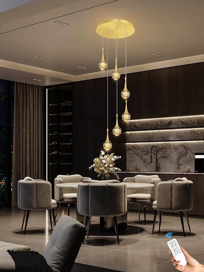 Flashing God 6-Lights Gold Chandeliers Crystal Bubble Teardrop Chandelier 70'' High Ceiling Foyer Entrance Chandeliers Creative Bar Ceiling Light Dimmable 2700K 4500K 6000K