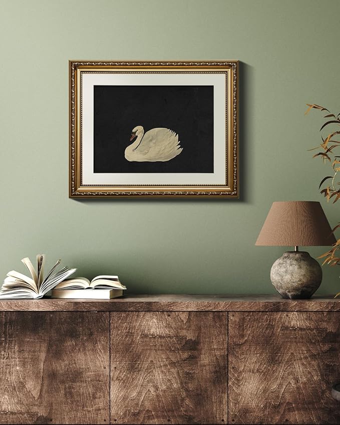 VIYYIEA Gold Framed Wall Art Canvas Print Home Decor Swan Wall Decorations Grace Swan Art Painting Pictures Rustic Bathroom Decor Farmhouse Prints Gift for Living Room Bedroom Kitchen Office 13x16in
