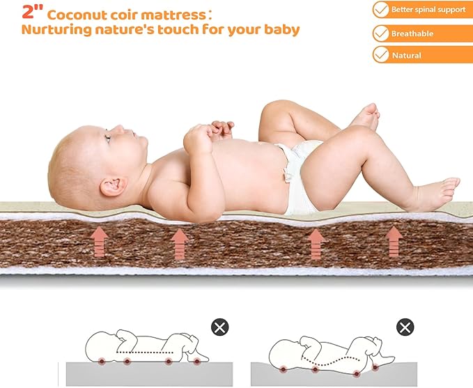 JOYMOR 8 in 1 Convertible Crib with Changer, Include 2” Mattress, Converts to Bassinet, Mid Crib, Full Size Crib, Daybed,Toddler Bed and Playard (Crib, Honey Wood)