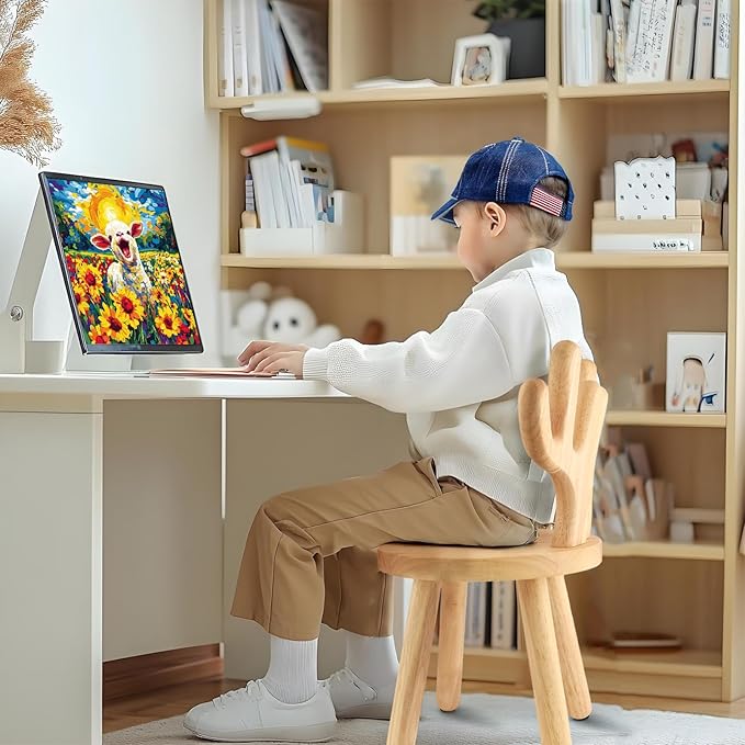 Wooden Step Stool Children Toddler Chair Kids Desk Chair with Non-Slip Foot Mat Wood Wax Oil Craft Sensory Table for Kids Playroom Classroom Boys Girls Age 2+ Size：10" L X 10" W X 18" H (Nature)