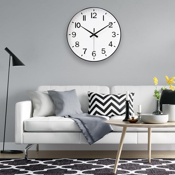 HZDHCLH White Analog Wall Clocks Battery Operated,12 inch Silent Non Ticking Modern Wall Clock for Living Room Bedroom Kitchen Office Classroom Decor
