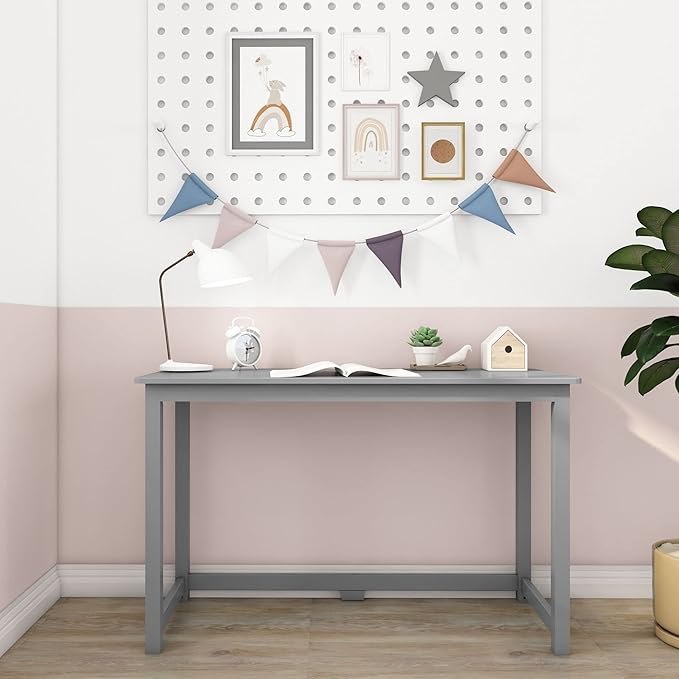 Max & Lily Solid Wood Desk, 47 Inches, Grey