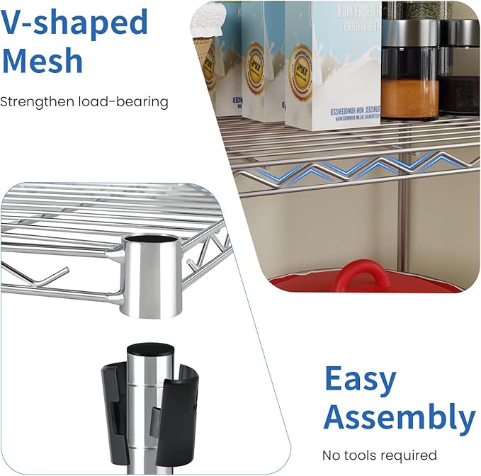 5 Tier Layer Rack Metal Shelf Commercial Storage Shelves for Storage Heavy Duty Metal Storage Shelves Durable and Versatile Storage Solution for Restaurant Garage Pantry Bathroom Office Kitchen