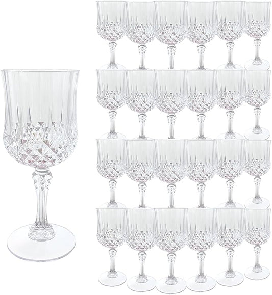 Plastic Wine Glasses，Plastic Goblets Vintage Style Cordial Drinking Glasses for Wedding Reception, Grand Event Party Supplies (24, transparent)