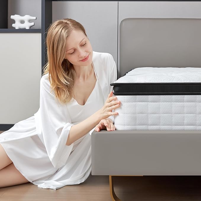 12 Inch White Queen Spring Mattress,Medium Firm with Gel Memory Foam,Individually Pocketed Coil,Fiberglass-Free Fire Retardant CertiPUR-US Certified,80"*60"*12"