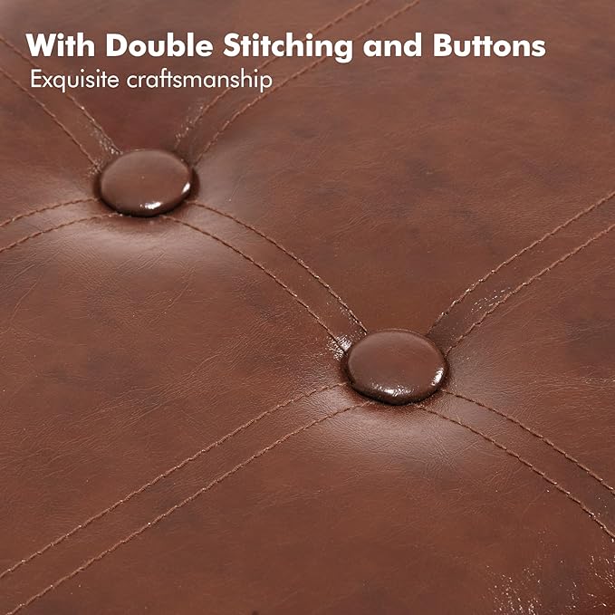 Apicizon 35.5" Shoe Rack Bench, 3-Tier Entryway Bench, with Leather Seat and Metal Frame, Loads 300 lb, Suitable for Living Room, Hallway, Mudroom, Doorway, Rustic Brown