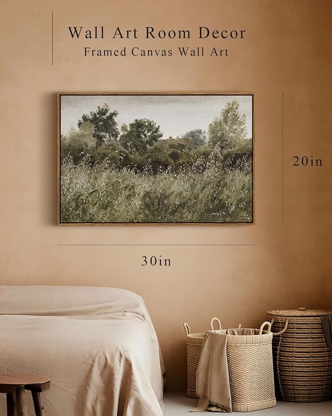 InSimSea Framed Canvas Wall Art, Countryside Field Modern Farmhouse Decor, Wall Art for Living Room, Bedroom, French Country Decor, 20"x30"