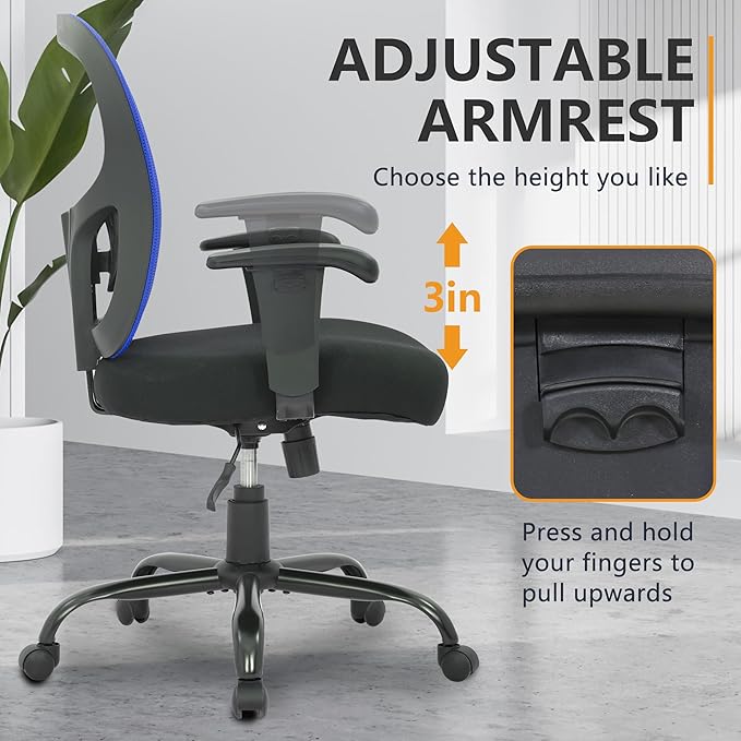 PayLessHere Ergonomic Desk Chair Office Chair Computer Chair 500lbs with Lumbar Support Wide Seat Adjust Arms Rolling Swivel High Back Task Executive Big and Tall Office Chair for Home Office，Blue