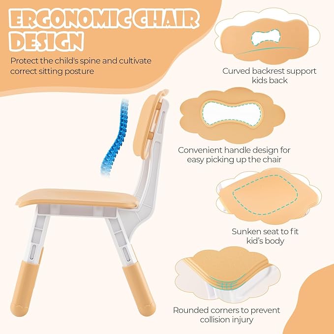 HONEY JOY Kids Table and Chair Set, Height Adjustable Children Activity Table and 4 Chairs Set w/Erasable Graffiti Desktop, Toddler Table and Chair Set for Daycare, Classroom, Home (Natural)