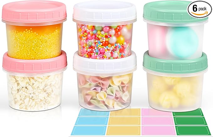 ASEVAT 6.8oz 6Pack Small Food Containers with Lids Salad Dressing Container Reuseable Snack Container Plastic Jar Freezer Storage Jars, Leakproof/Microwave/Dishwasher Safe