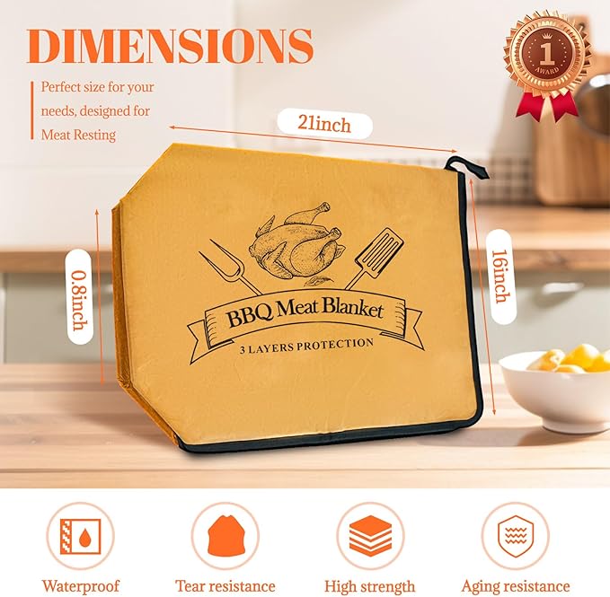 BBQ Blanket for Resting Meat - Insulated Blanket Bag for Large Briskets, Turkeys, Pork - Reusable Grilling Accessory & Birthday Gifts for Men, Dad, Grill Masters (21 inch)