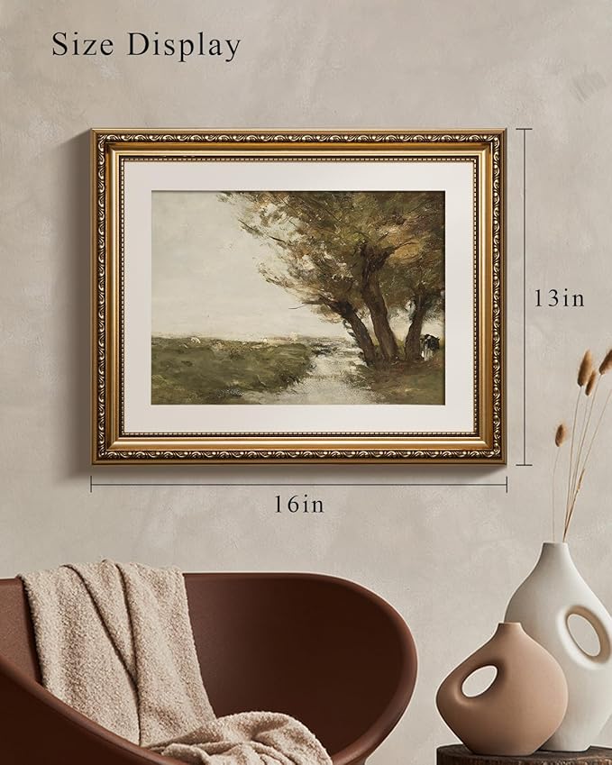 VIYYIEA Gold Framed Wall Art Canvas Print Home Decor Vintage Countryside Road Wall Pictures Aesthetic Room Decor Landscape Oil Painting Prints Wall Decor for Living Room Office Bedroom 13x16in