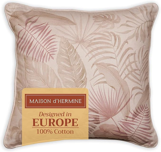 Maison d' Hermine Decorative Pillow Covers 18 x 18 Inch Square 100% Cotton Throw Pillow Covers with Invisible Zipper Cushion Case for Living Room Couch, Chair, Sofas, Bedroom, Home (Creole - Beige)