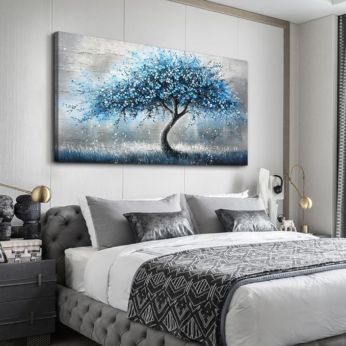 hyidecorart Large Wall Art Prints Abstract Canvas Painting Blue Tree Picture Landscape Artwork Office Decor Modern Poster Ready To Hang Framed For Living Room Bedroom Home Decorations Wall Decor