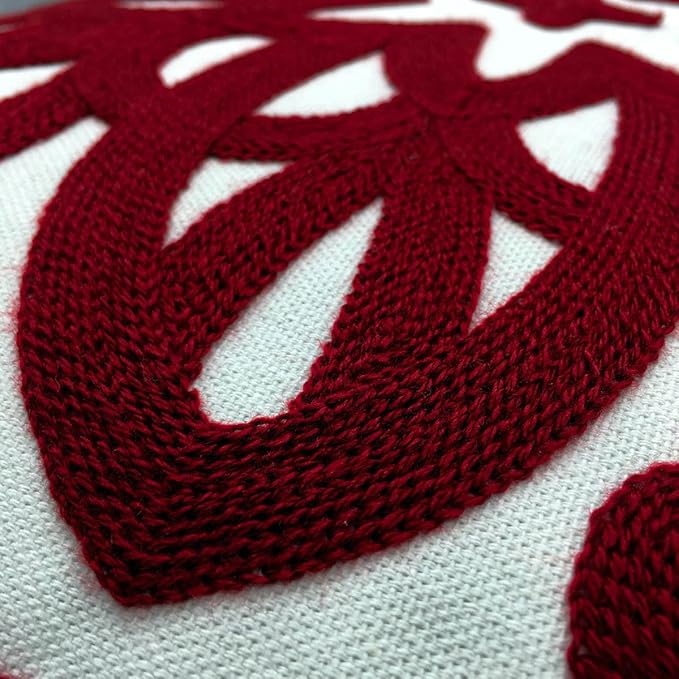 Alysheer Embroidered Decorative Throw Pillow Covers 18"x18" Set of 2 Pieces, Cozy Warm Boho Mandala Knit Pattern, Durable 100% Cotton Canvas Cushion Cases for Sofa Couch Living Room(Burgundy Red)