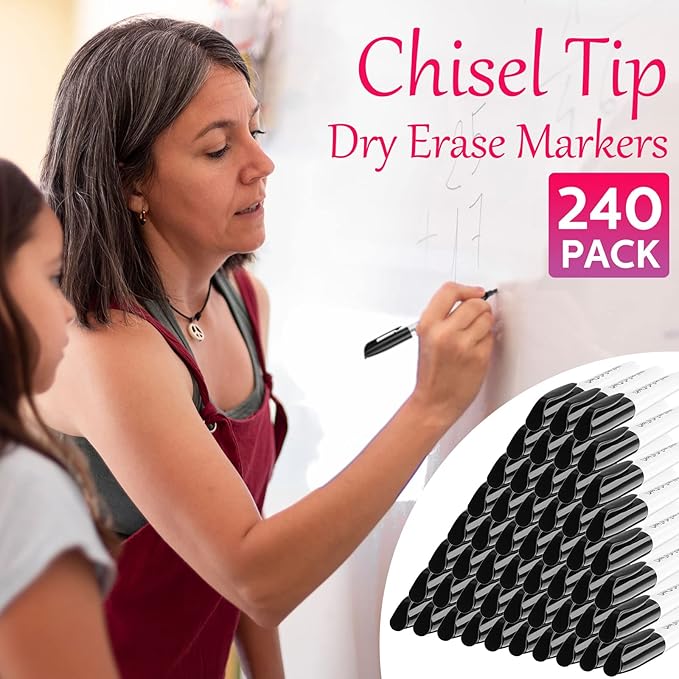 Sepamoon 240 Pack Dry Erase Markers Bulk Chisel Tip Whiteboard Markers Pens Low Odor for School Office Home(Multicolor)