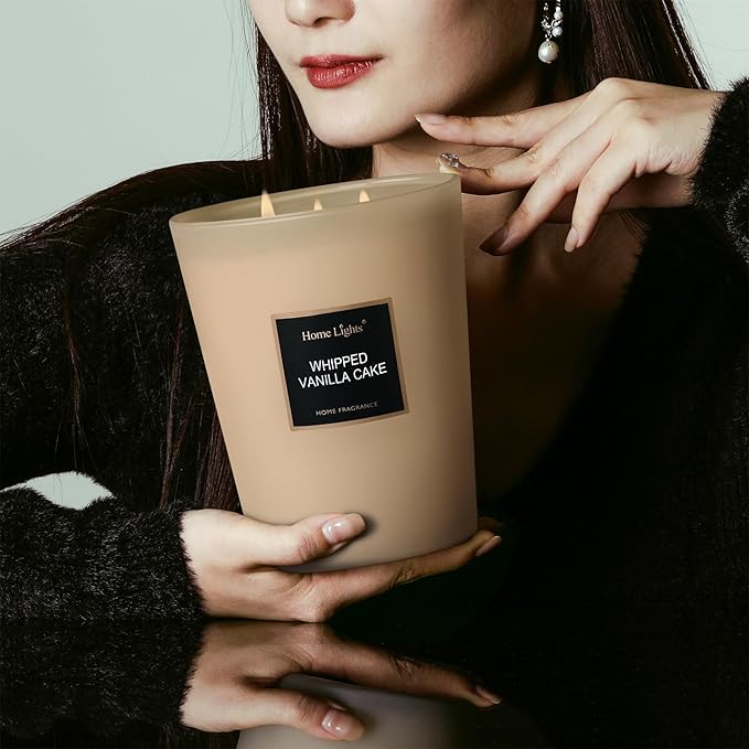 HomeLights Scented Candles, Big 33.3 oz for Home, Natural Soy Aromatherapy Candles, Smokeless Long Lasting 130 hrs with 3 Cotton Wicks, Candles Gifts for Women & Men, Whipped Vanilla Cake