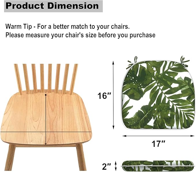 Set of 4 Outdoor Chair Cushions with Ties,Water Repellent Patio Chair Pads 17"x 16" for Outdoor Furniture,Round Corner Seat Cushions for Garden Yard Kitchen Palm Green