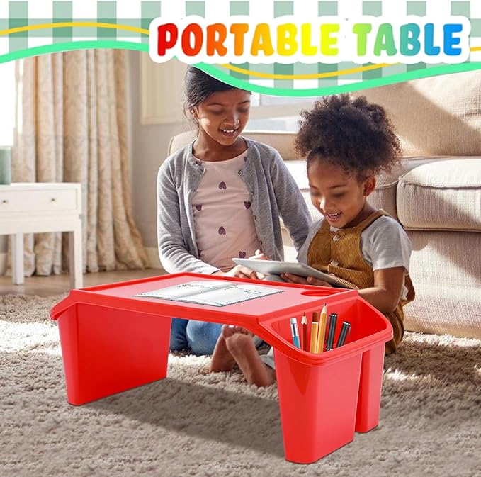 Set of 4 Kids Lap Desk Tray, Portable Activity Table, Plastic, Stackable for Drawing, Writing, Eating, Classroom, 21.65" L x 11.8" W x8.46 H, Multicolor