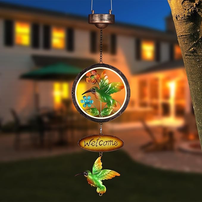 Hummingbird Solar Lantern Outdoor Waterproof Welcome Sign lamp Birthday Gifts for Women Mom Outside Hanging Lights Decor for Garden Yard Patio Backyard Porch
