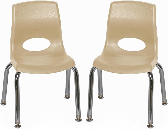 Children’s Factory MyPosture Plus 10" Chair, Tan with Chrome Legs, 2 Pack, Stackable Ergonomic Seating Solution for Classrooms and Homeschools