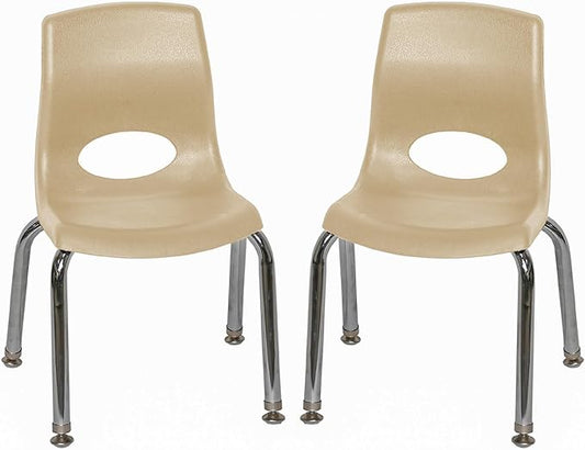 Children’s Factory MyPosture Plus 10" Chair, Tan with Chrome Legs, 2 Pack, Stackable Ergonomic Seating Solution for Classrooms and Homeschools