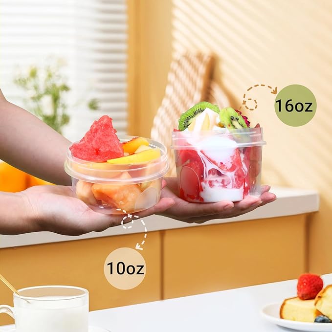 ASEVAT10oz+16oz Round Plastic Storage Containers With Lids Kitchen, Food Storage Container with Lid, Microwave Safe Bowls With Lids, Freezer Safe Jar, Slime, Soup, BPA Free Stackable