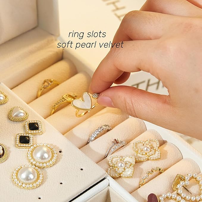 3 Layer Jewelry Box, Jewelry Holder Organizer with Jewelry Organizer Drawer, Large Jewelry Boxes & Organizer with Velvet Earring Organizer, Lockable Jewelry Holder, Unique Gifts for Women Mom (White)