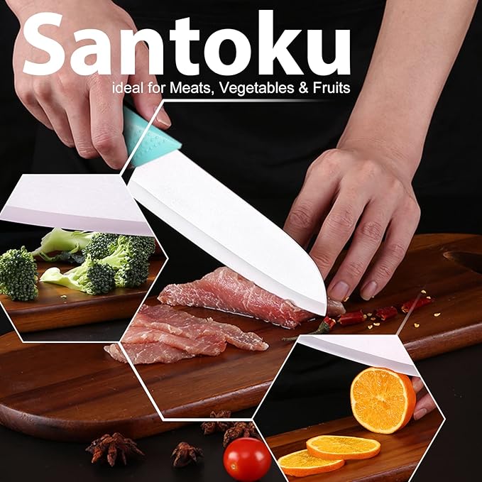 Ceramic Knife - 7 inch Chef's Santoku Knife - Sharp Ceramic Kitchen Knife with Sheath Cover