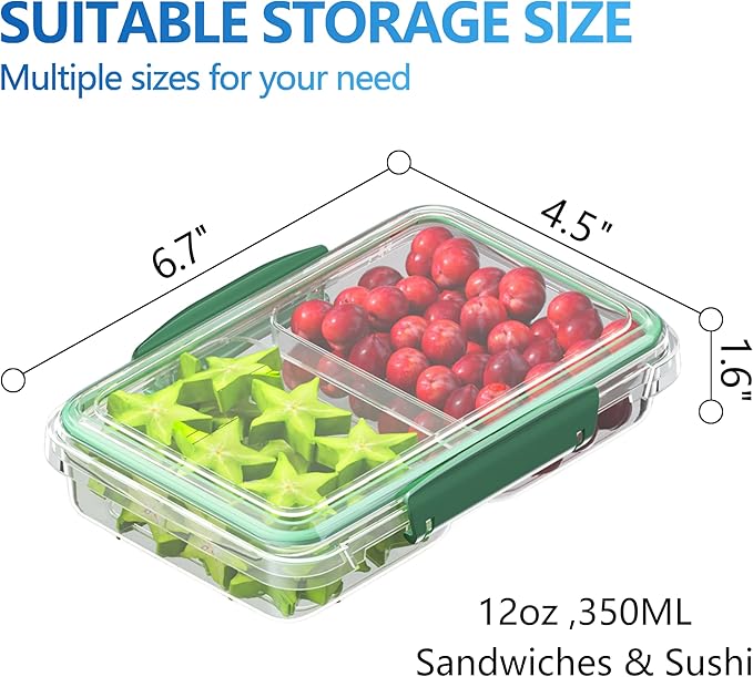 Finorder 3 Pack Food Storage Containers | 11.8 oz BPA Free Plastic Meal Prep Containers with Dividers | Microwave & Dishwasher Safe Sandwich Boxes | Stackable Lunch Containers (11.8 oz Each)