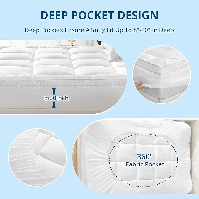 YUGYVOB Mattress Pad Extra Thick, Cooling, and Breathable King Mattress Topper 8-21" Deep Pocket Soft Down Alternative Fill