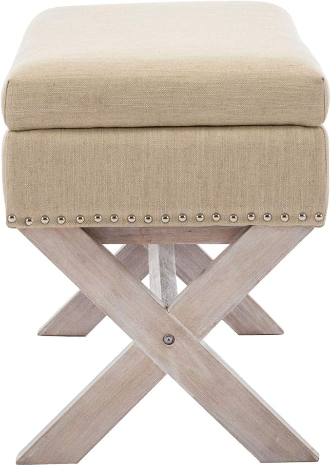 chairus Fabric Upholstered Storage Entryway Bench, 36 inch Bedroom Bench Seat with X-Shaped Wood Legs for Living Room, Foyer or Hallway - Beige