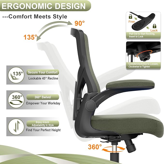 Office Chair, High Back Desk Chair Adjustable Height and Ergonomic Design Home Office Computer Chair Executive Lumbar Support Padded Flip-up Armrest Swivel Task Chair