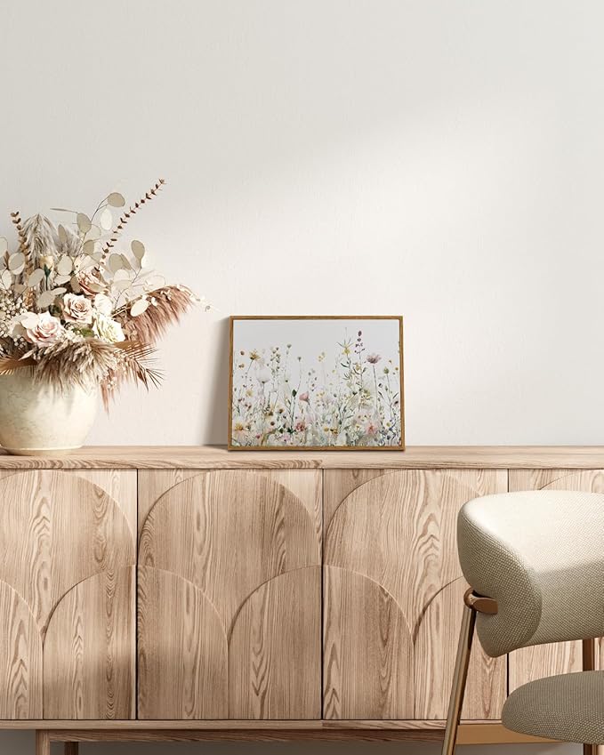 InSimSea Framed Wall Art for Living Room Watercolor Flowers Paingting Pictures Wall Decor Aesthetic Wildflower Art Elegant Pastel Florals Canvas Print Home Decor for Bathrrom, Bedroom Décor 12x16In