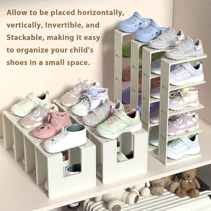 Kids Shoe Rack - 4 Pack Shoe Organizer for Toddlers & Children, Space-Saving Nursery Shoe Storage Shelf, Small Baby Shoes Display Rack for Closet/Entryway, for Desk File Book Organizer(White)