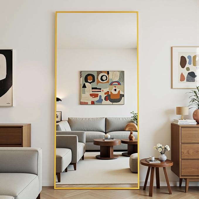Antok Mirror Full Length, 71"x28" Big Floor Mirror, Oversized Full Body Mirrors with Stand for Bedroom, Living Room Cloakroom, Gold, Rect Corner Style