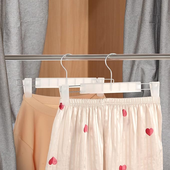 Clothes Pants Hangers, Space-Saving Skirt Holders with 360 ° Swivel Hooks, Adjustable Clips, Trouser Hangers, Clothes Coat Garment Jeans Hangers (10 Pack, Transparent)