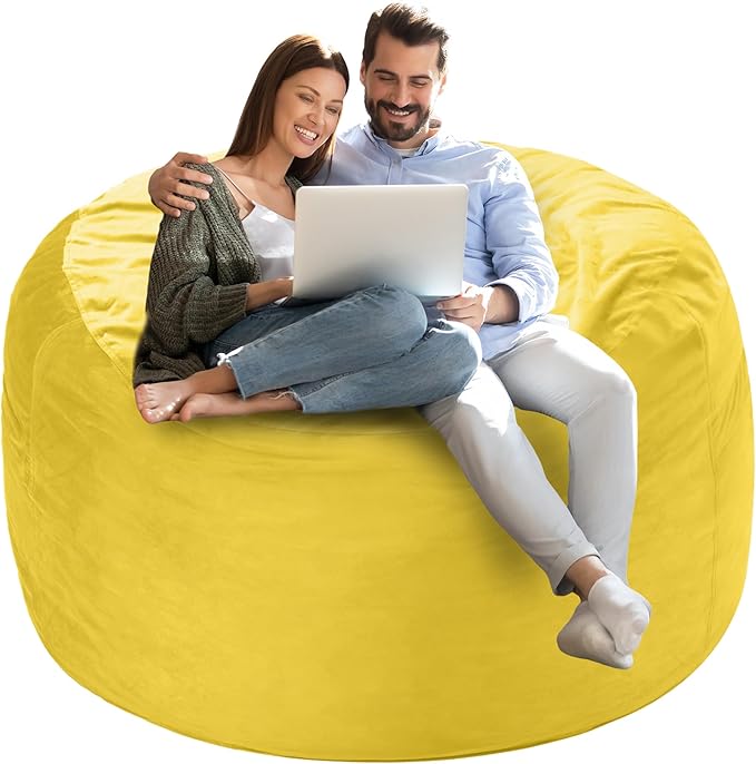 Homguava 4 FT Bean Bag Chair: 4' Bean Bags with Memory Foam Filled, Large Beanbag Chairs Soft Sofa with Dutch Velvet Cover-Mustard
