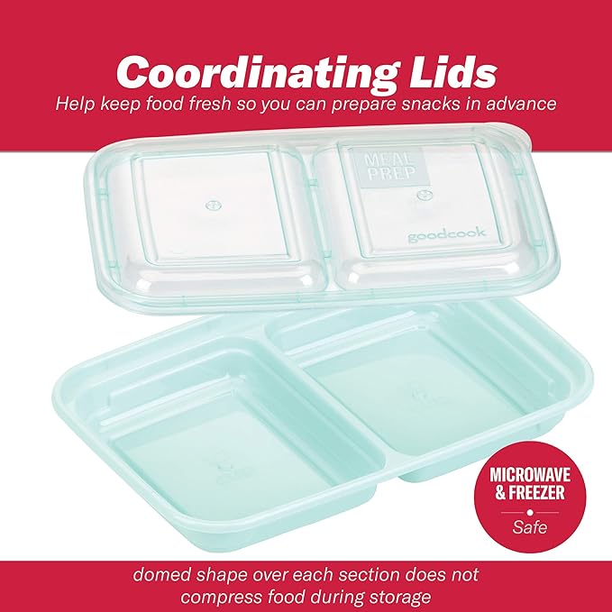 GoodCook 2-Compartment Food Storage Container Set with Snap-Shut Lids, Reusable Divided Snack Containers with Lids, Set of 10, Blue