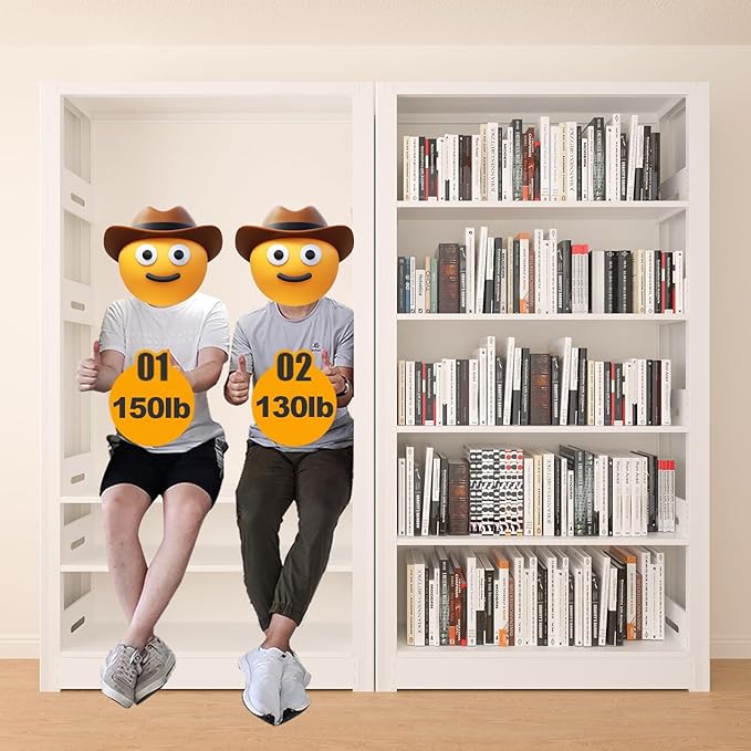 5-Tier Bookshelf, White Bookshelf with Adjustable Storage Shelves, Metal Bookshelf, 69" Tall Bookcase for Living Room, Library, Office, Bedroom, Including Book Stopper，36" Wide Bookshelves