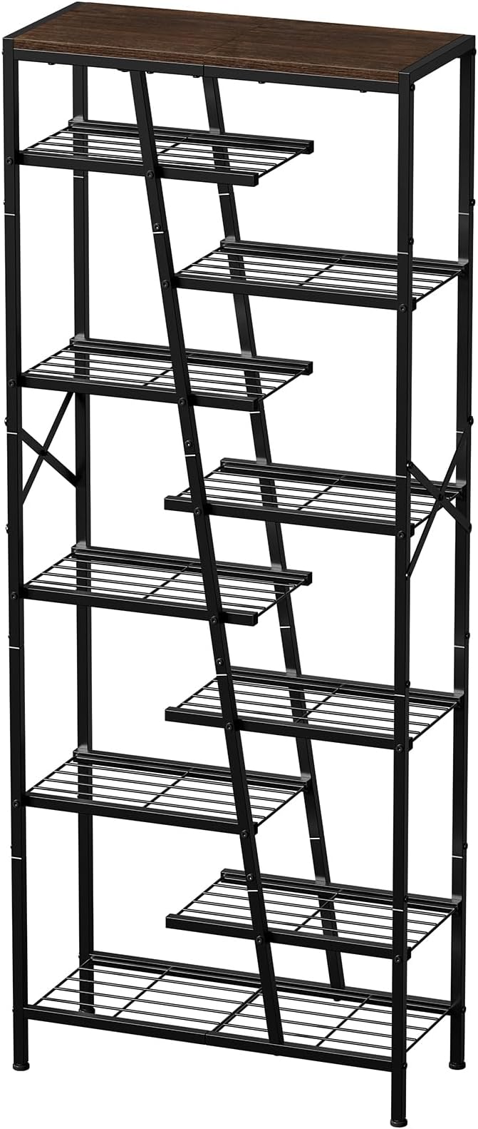 Shoe Rack, 10 Tier Boot Rack, Wooden Storage Organizer for Tall Boots, Large Capacity Metal Shoe Shelf Holds 17-20 Pairs of Shoes, Durable and Stable, for Entryway, Closet, Rustic Brown