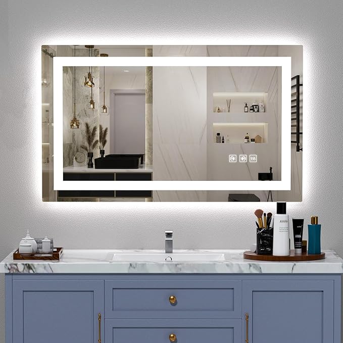 LED Mirror for Bathroom, 40x24 Inch Backlit + Front Lighted Bathroom Vanity Mirror with Lights for Wall, Double Light Strips, 3 Colors, Shatter-Proof, Anti-Fog and Brightness Memory