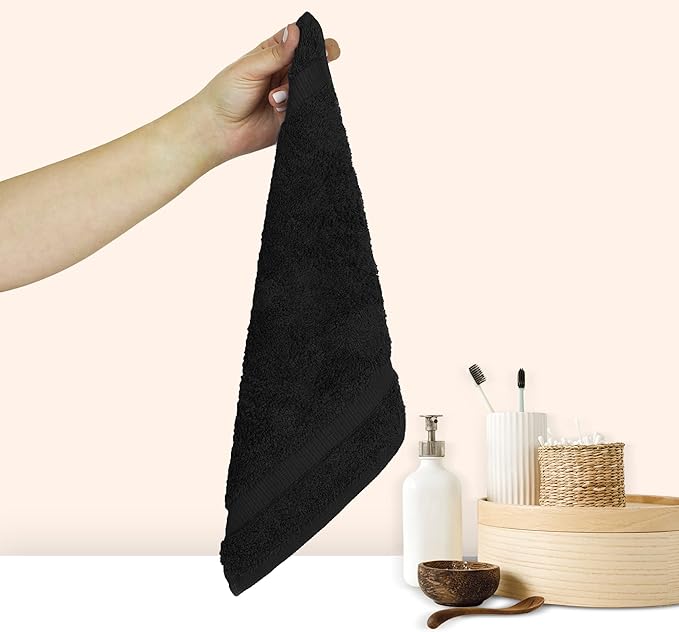 Chakir Turkish Linens Premium Cotton Absorbent Turkish Towels (Washcloths - 12 Piece, Black)