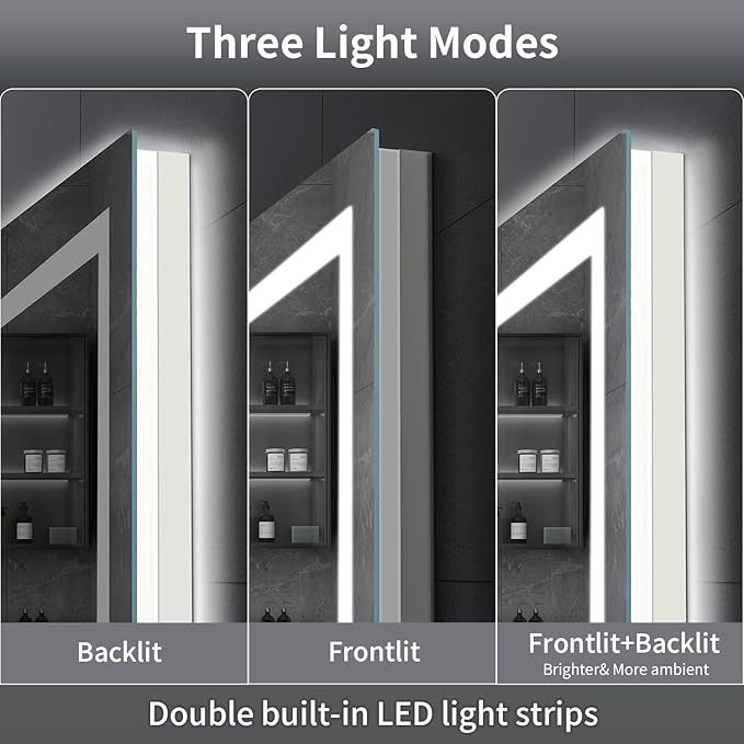 LED Mirror for Bathroom, 40x32 Inch Backlit + Front Lighted Bathroom Vanity Mirror with Lights for Wall, Double Light Strips, 3 Colors, Shatter-Proof, Anti-Fog and Brightness Memory