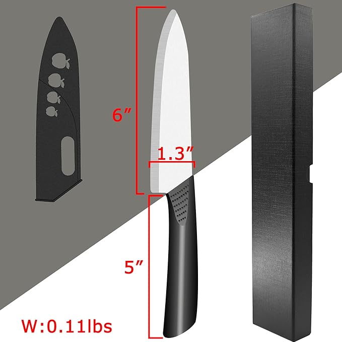 Ceramic Knife - 6 inch Chef's Knife - Light, Precise, Sharp Ceramic Kitchen Knife with Sheath Cover
