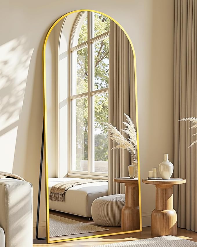 Full Length Mirror, 58"x21" Arched Full Body Mirror, Large Stand Up Aluminum Frame Floor Freestanding Hanging Leaning Mounted for Bedroom Living Room Entryway Gold