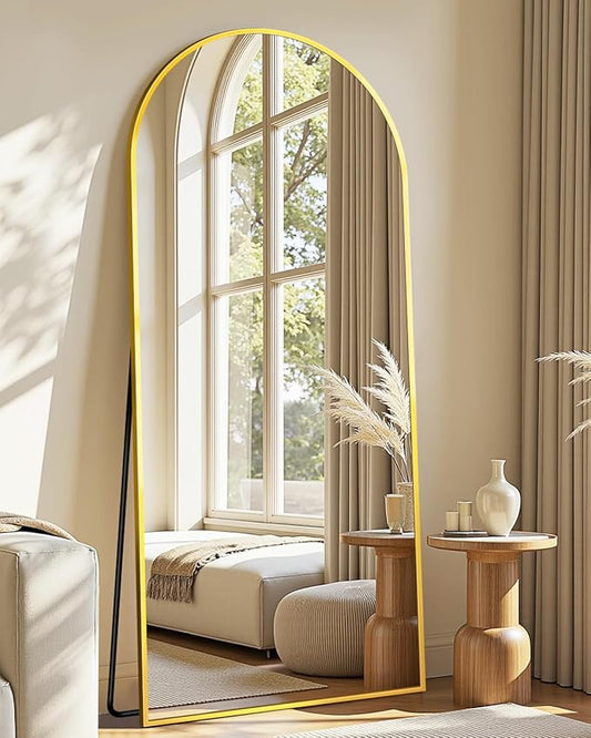 Full Length Mirror, 58"x21" Arched Full Body Mirror, Large Stand Up Aluminum Frame Floor Freestanding Hanging Leaning Mounted for Bedroom Living Room Entryway Gold