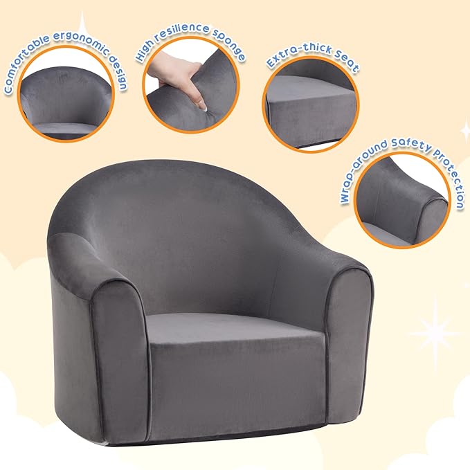 ALIMORDEN Adorable Toddler Chair, Snuggly Foam Seat for Little Ones with Removable Washable Cover - Soft Reading Couch for Boys and Girls, Grey